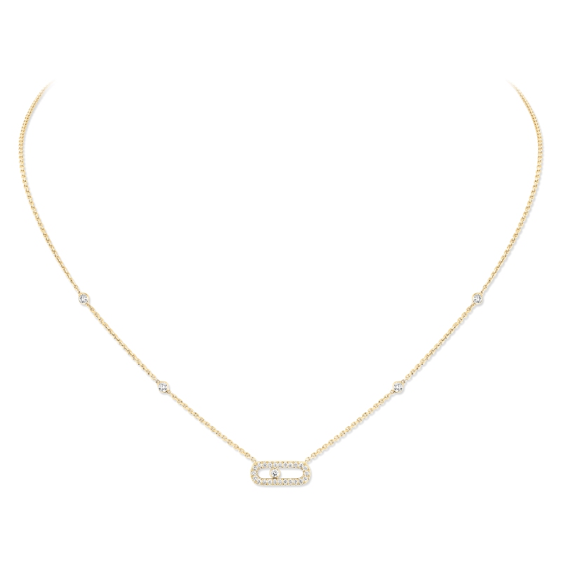 Messika 18K Yellow Gold Move Uno Pave Open Diamond Station Pendant Necklace