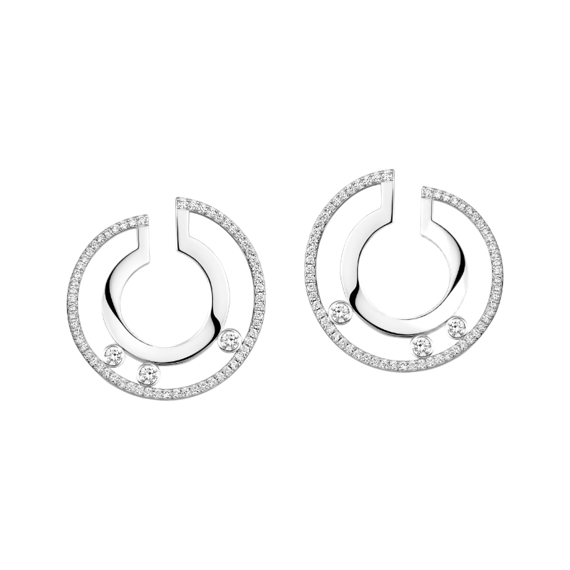 18K White Gold Move Romane Small Half Pave Earrings