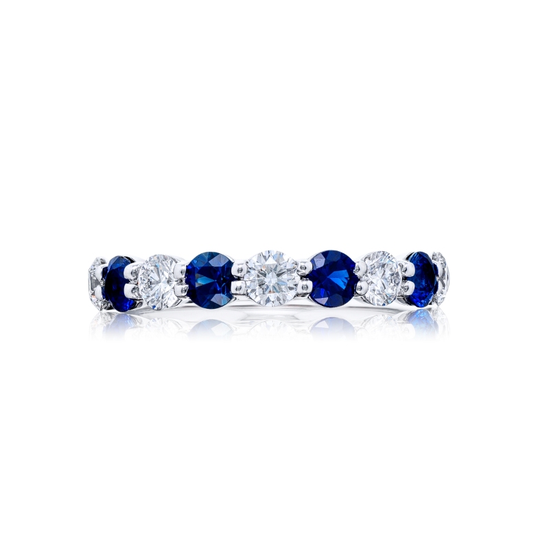 Platinum Round Sapphire and Diamond Single-Row Band