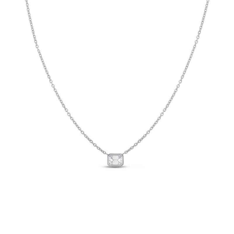 Roberto Coin 18K White Gold Diamonds By The Inch Emerald Cut Diamond Solitaire Sideways Pendant