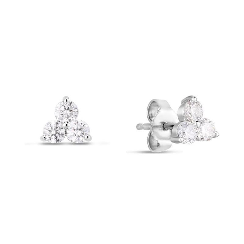 18K White Gold Rhodium Plated 3 Stone Diamond Cluster Stud Earrings