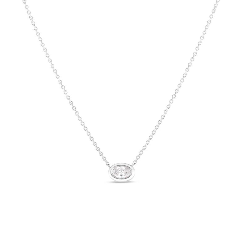 Roberto Coin 18K White Gold Diamonds By The Inch Oval Necklace