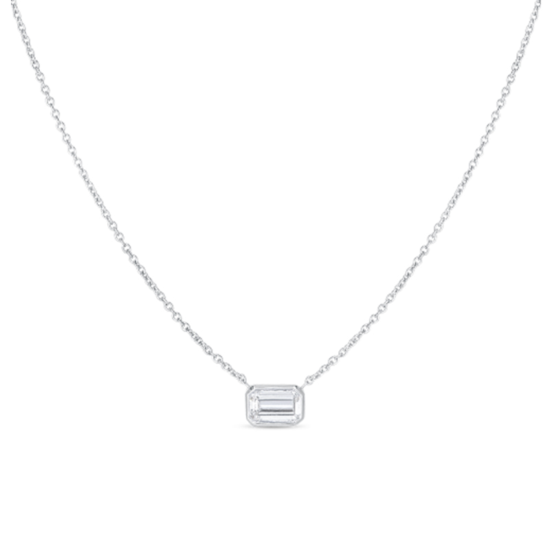 Roberto Coin 18K White Gold Rhodium Plated Diamonds By The Inch Emerald Cut Solitaire Pendant