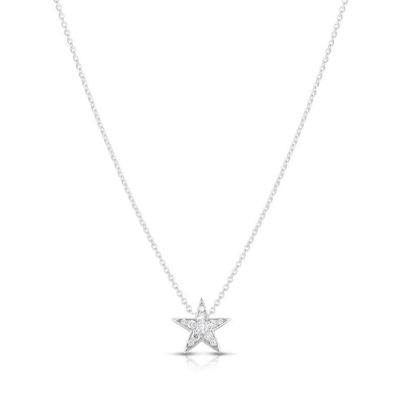 Roberto Coin 18K White Gold Rhodium Plated Tiny Treasures Diamond Star Pendant Necklace