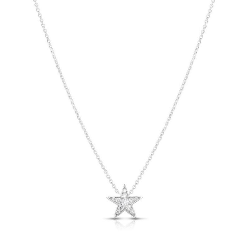 Roberto Coin 18K White Gold Rhodium Plated Tiny Treasures Diamond Star Pendant Necklace