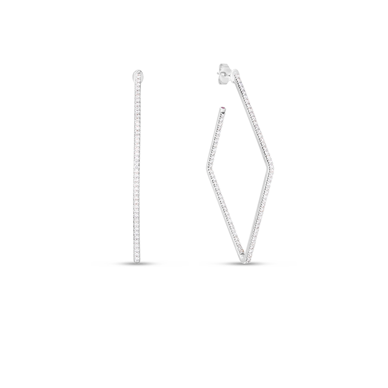 Roberto Coin 18K White Gold Rhodium Plated Perfect Hoop Square Shape Diamond Hoop Earrings