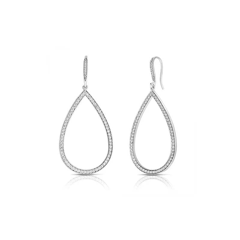 Roberto Coin 18K White Gold Rhodium Plated Classic Diamond Pave Pearshape Drop Earrings