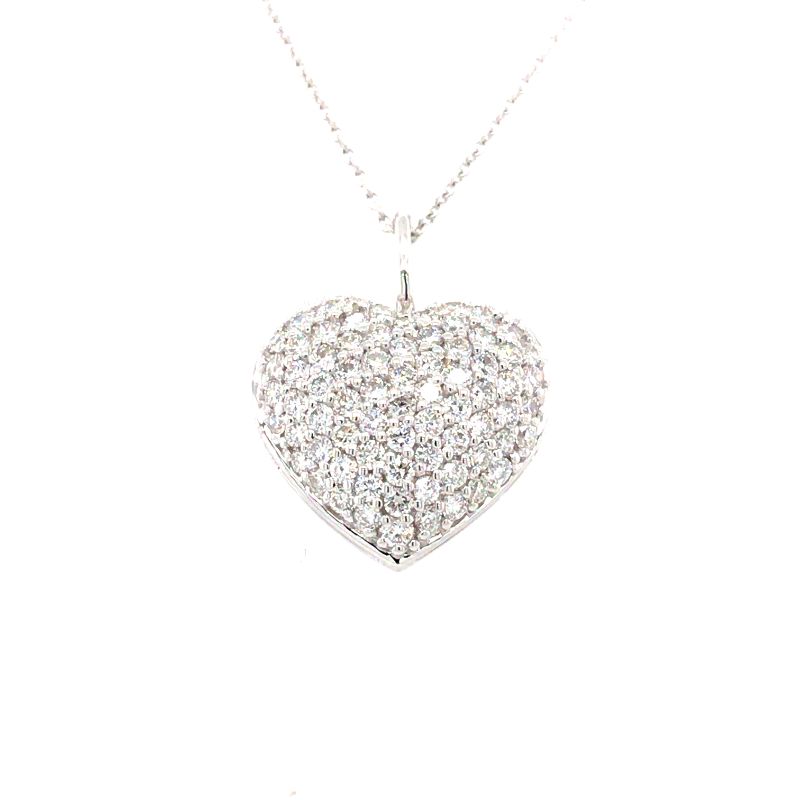 Roberto Coin 18K White Gold Rhodium Plated Tiny Treasures Pave Diamond Puff Heart Pendant
