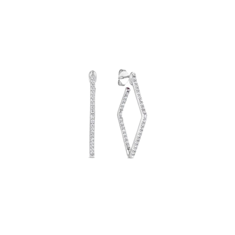 Roberto Coin 18K White Gold Rhodium Plated Small Inside Outside Square Diamond Hoop Earrings Weighing 0.84 Carat Total Weight