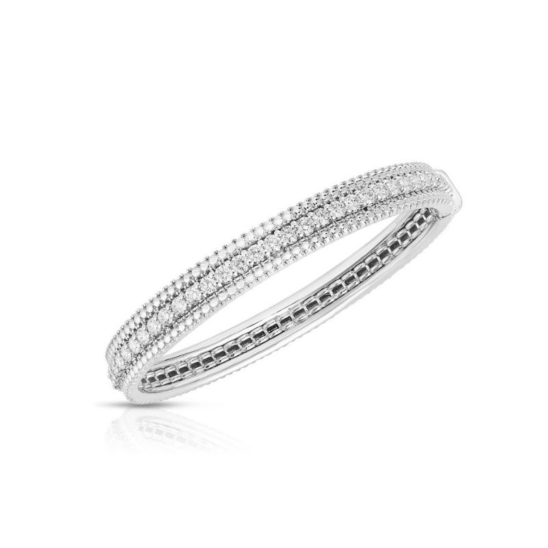 Roberto Coin 18K White Gold Rhodium Plated Siena Single Row Diamond Bangle Bracelet