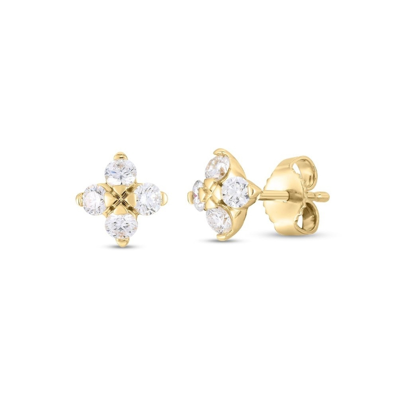 Roberto Coin 18K Yellow Gold Love In Verona Small Diamond Flower Stud Earrings