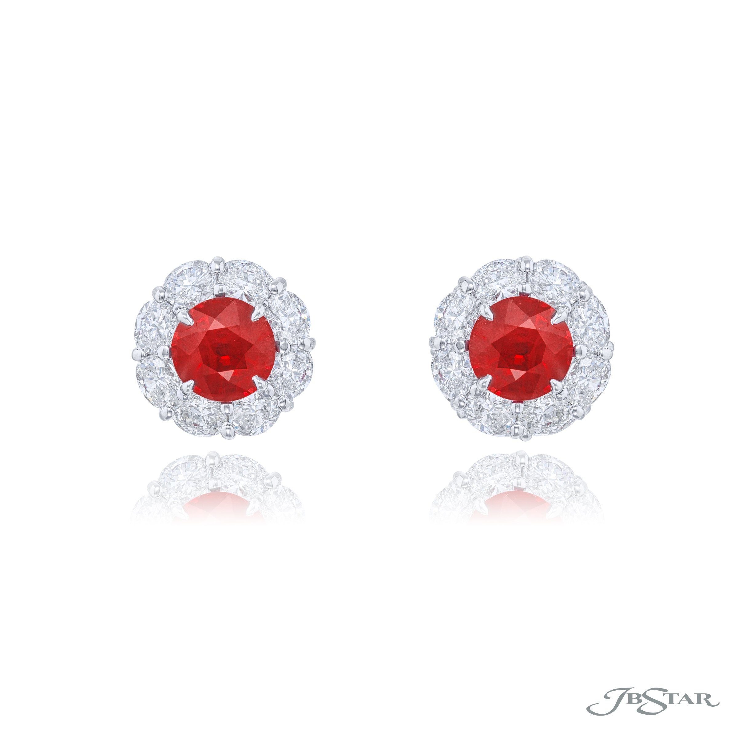 JB Star Round Ruby And Diamond Stud Earrings