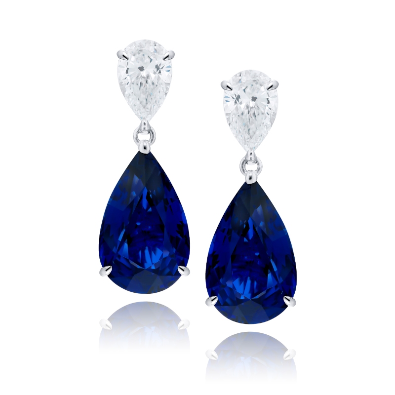 Platinum Pear-Shaped Sapphire Drop Earrings