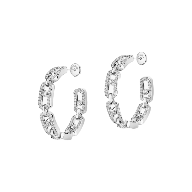 18K White Gold Move Link Small Hoop Earrings