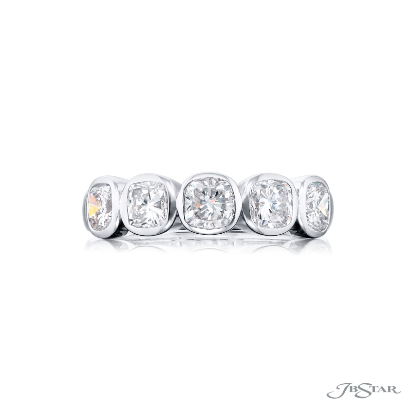 Platinum Cushion-Cut Diamond Single-Row Bezel Set Band
