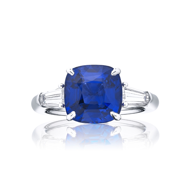 Platinum Cushion-Cut Vivid Sapphire Certified Ring