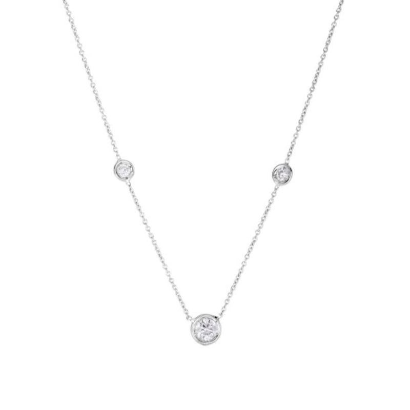 Roberto Coin 18K White Gold Diamonds By The Inch Diamond 3 Station White Gold Necklace