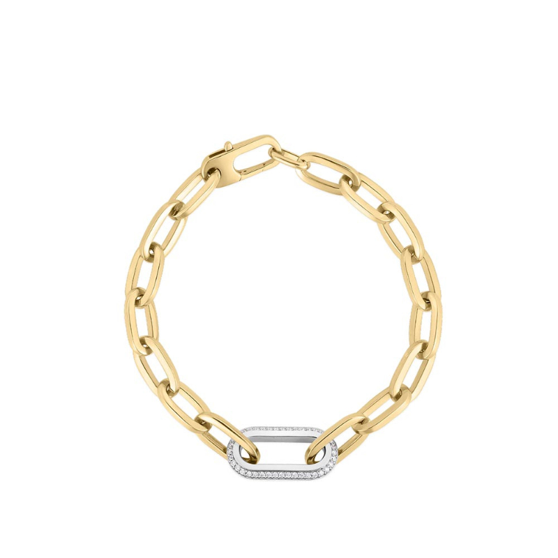Roberto Coin 18K Yellow And White Rhodium Plated Designer Gold Link Bracelet