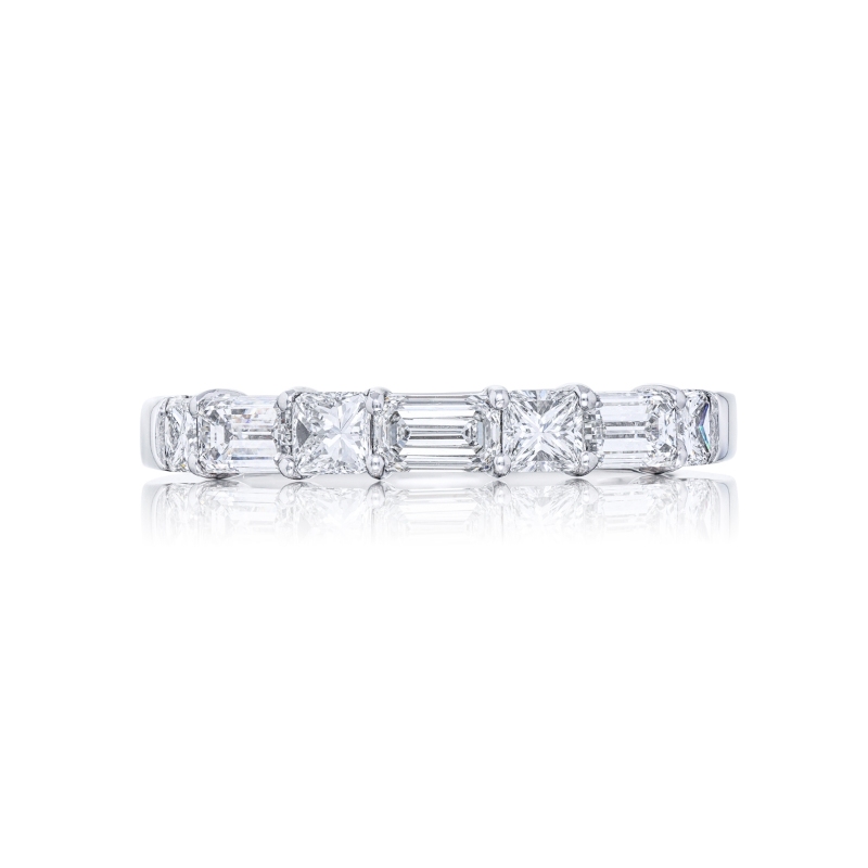 Platinum Emerald-Cut and Radiant-Cut Diamond Single-Row East-West Band