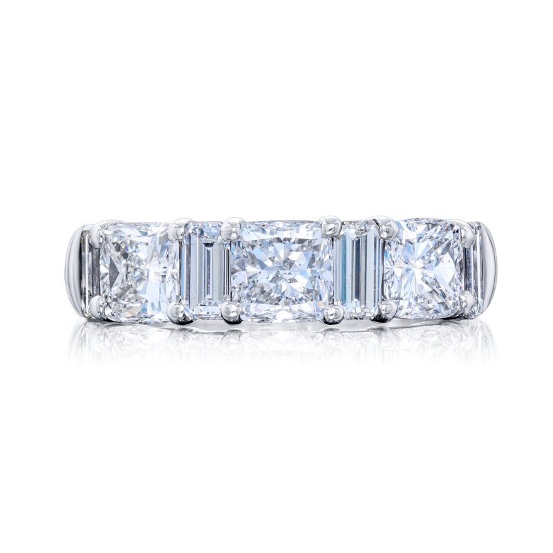 Platinum Cushion-Cut and Emerald-Cut Diamond Single-Row Band