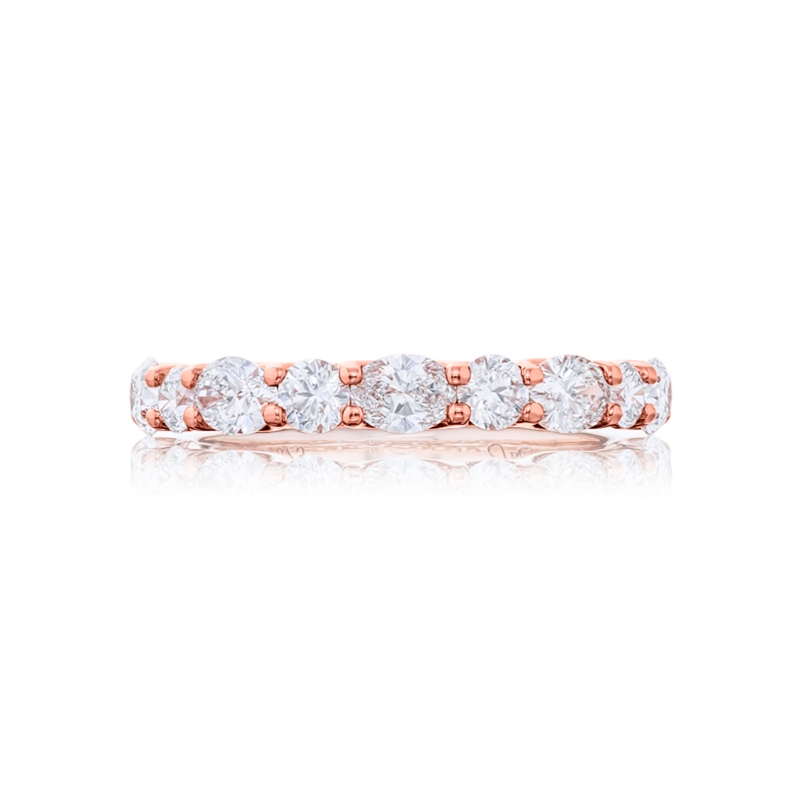 18K Pink Gold Oval and Round Diamond Single-Row East-West Band