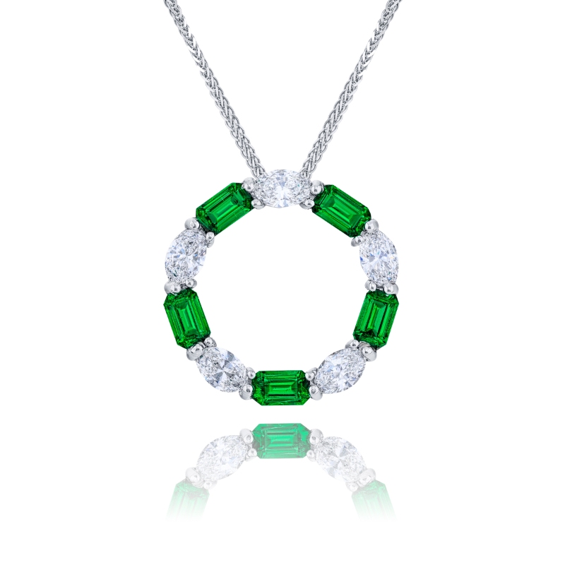 Platinum Emerald-Cut Emerald Circle Pendant