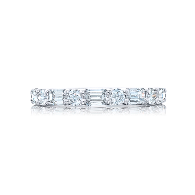 Platinum Emerald-Cut and Round Diamond Single-Row East-West Band