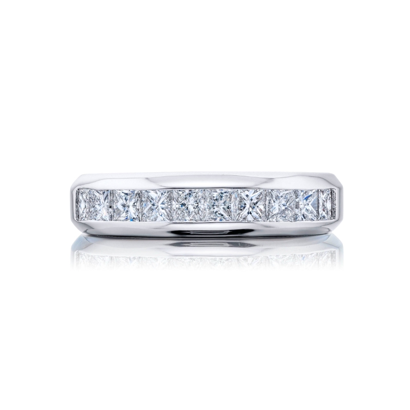 Platinum Princess-Cut Diamond Single-Row Channel Set Men's Wedding Band