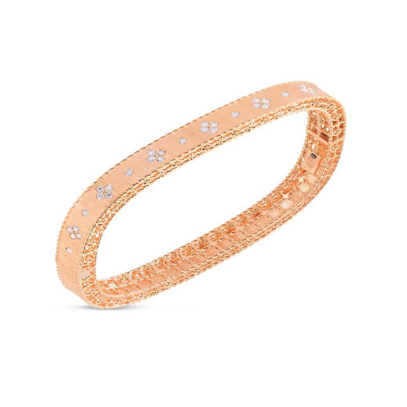 Roberto Coin 18K Satin Finish Rose Gold Princess Small Diamond Bangle Bracelet