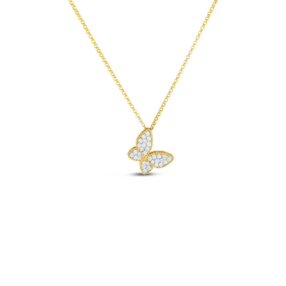 Roberto Coin 18K Yellow And White Rhodium Plated Gold Princess Flower Diamond Butterfly Pendant