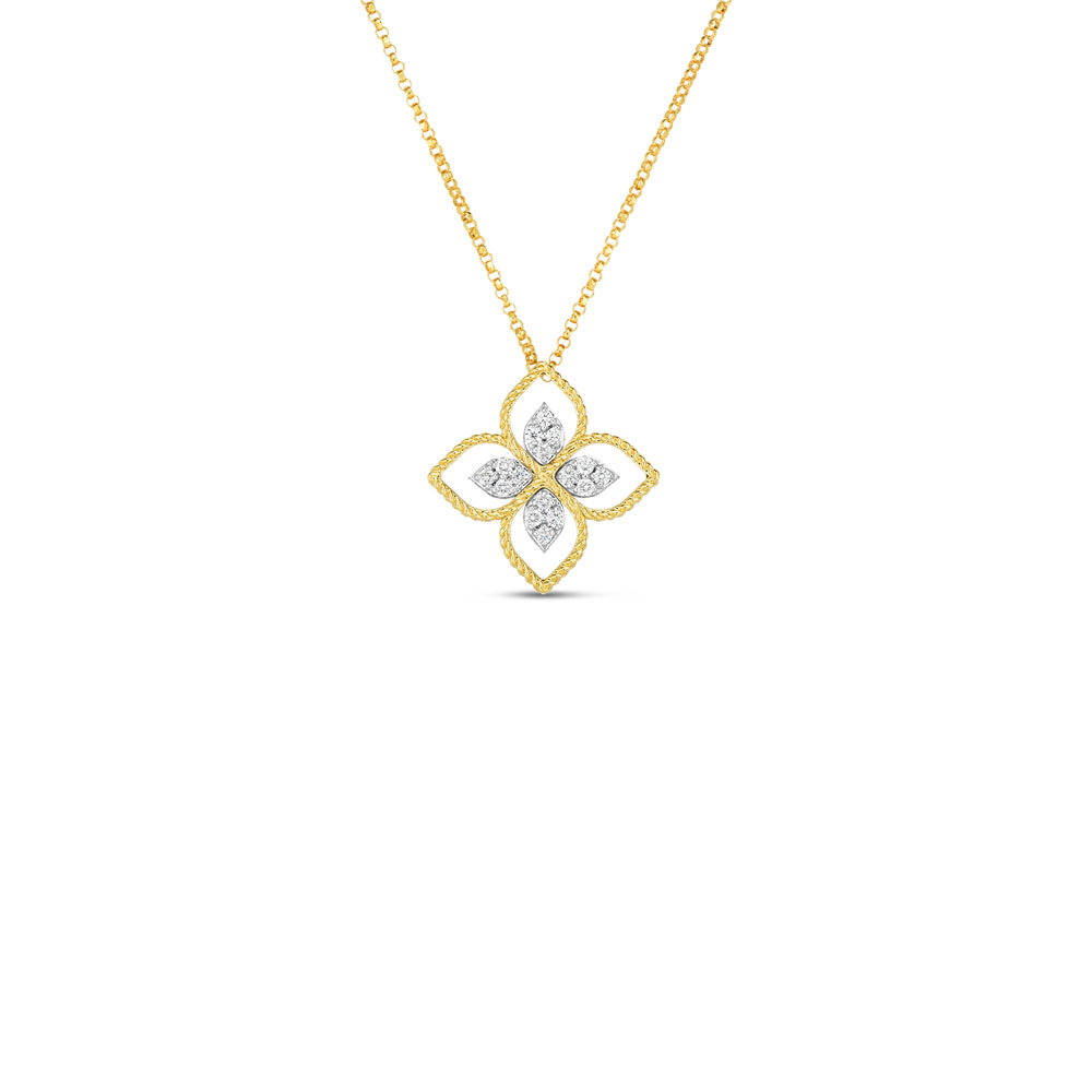 Roberto Coin 18K Yellow And White Gold Princess Flower Principessa Large Diamond Flower Pendant