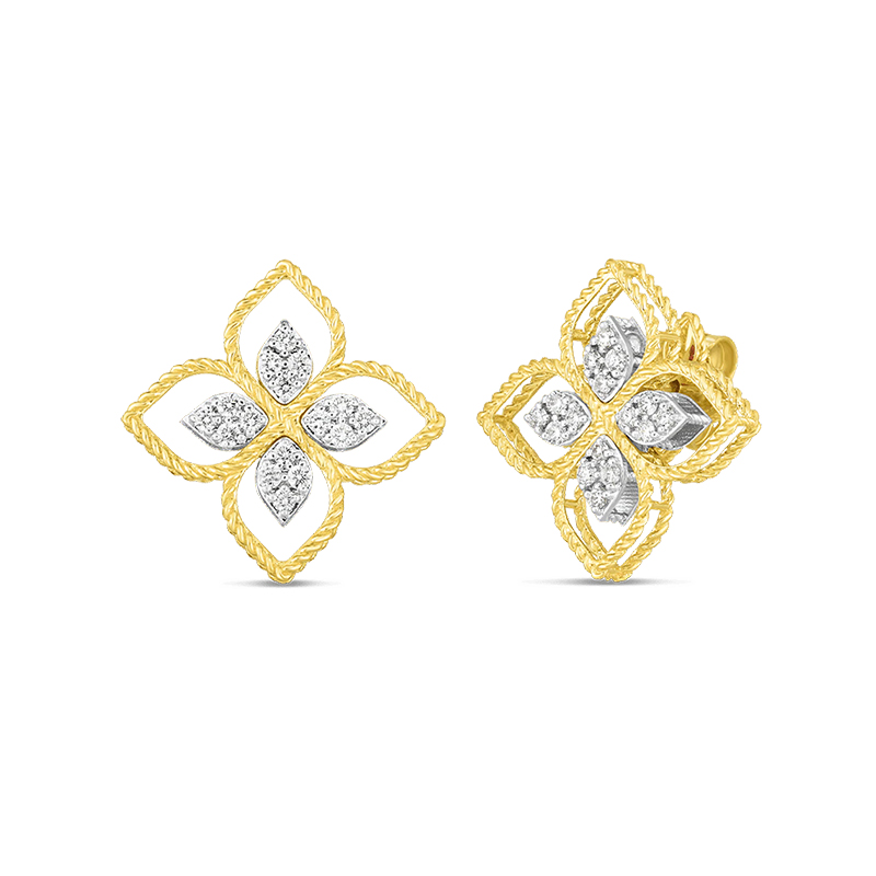 Roberto Coin 18K Yellow And White Gold Princess Flower Diamond Stud Earrings