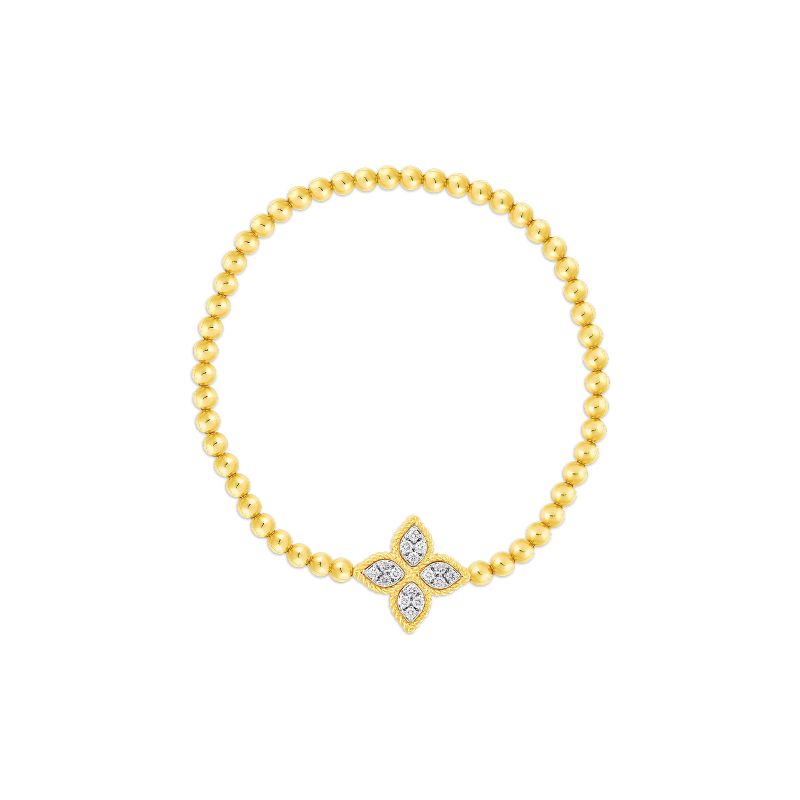 Roberto Coin 18K Yellow And White Rhodium Plated Gold Princess Flower Diamond Stretch Bracelet