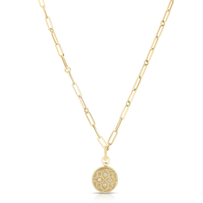 Roberto Coin 18K Yellow Gold Venetian Princess Small Diamond Medallion On Paperclip Chain