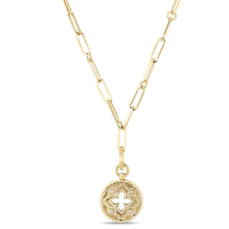 Roberto Coin 18K Yellow Gold Venetian Princess Small Diamond Medallion On Link Chain