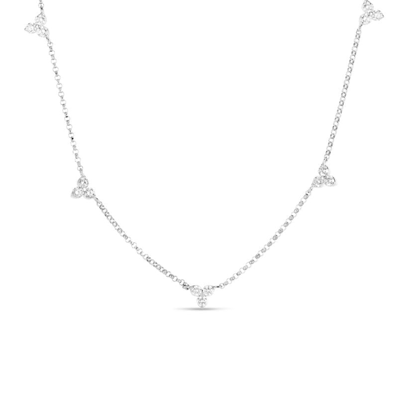 Roberto Coin 18K White Gold Rhodium Plated Diamonds By The Inch 5 Station Diamond Cluster Necklace