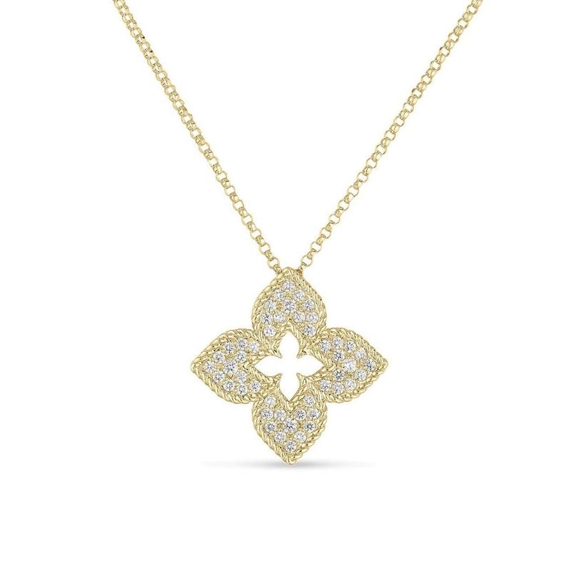 Roberto Coin 18K Yellow Gold Venetian Princess Diamond Flower Necklace
