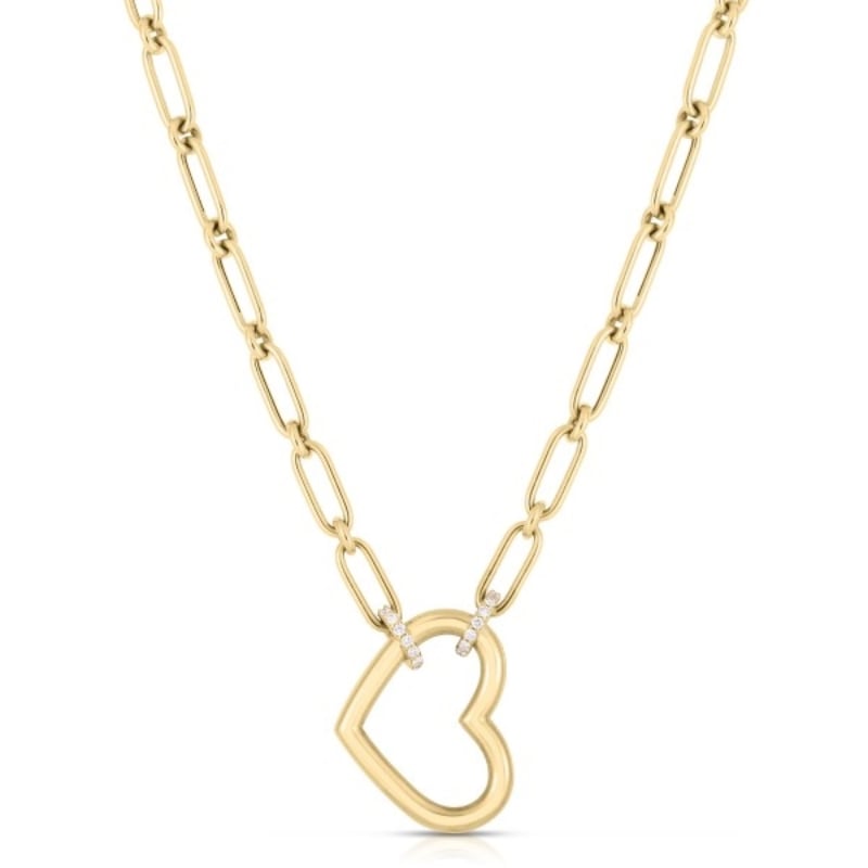 Roberto Coin 18K Yellow Gold Cialoma Diamond Heart Pendant On Paperclip Link Chain