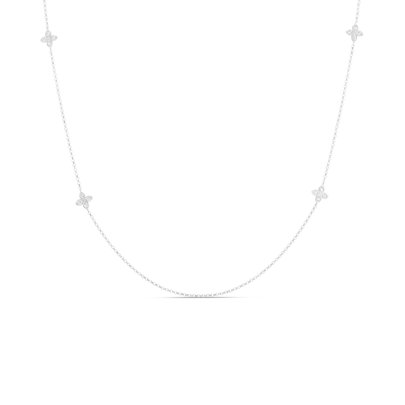Roberto Coin 18K White Gold Rhodium Plated Love By The Yard Diamond Flower Station Necklace