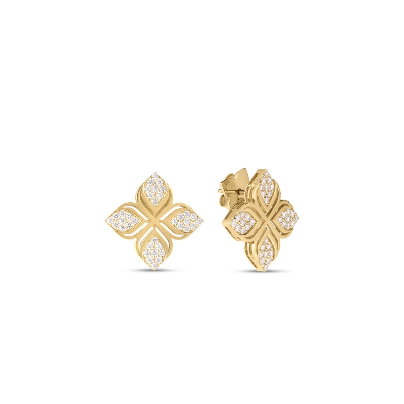 Roberto Coin 18K Yellow Gold Arabesque Pave Diamond Flower Earrings