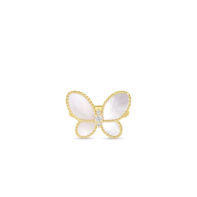 Roberto Coin 18K Yellow Gold Jasmine Diamond And Mother Of Pearl Butterfly Ring