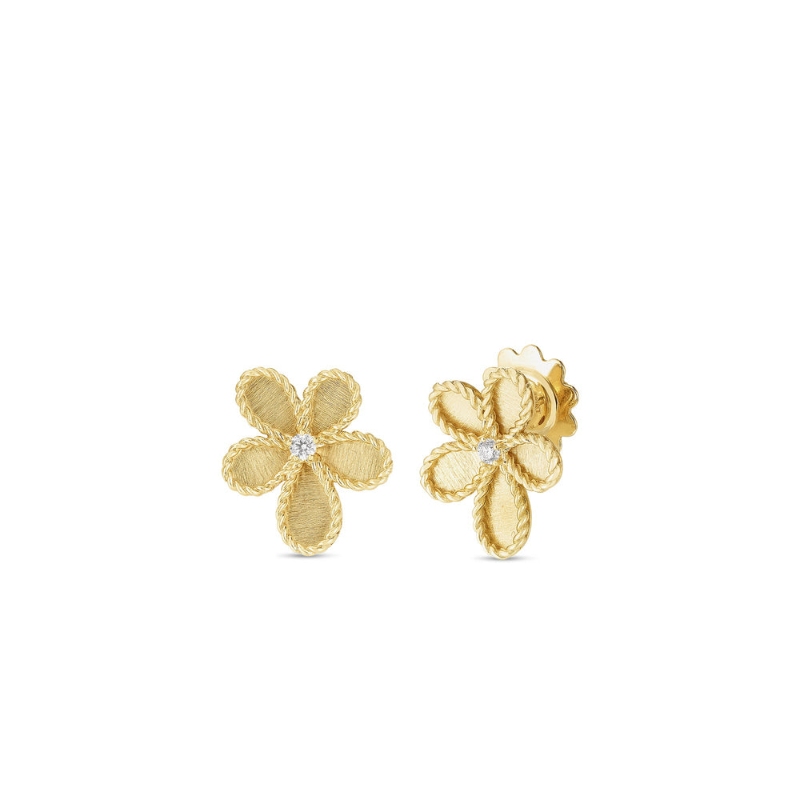 Roberto Coin 18K Yellow Gold Jasmine Diamond And Satin Finish Flower Stud Earrings