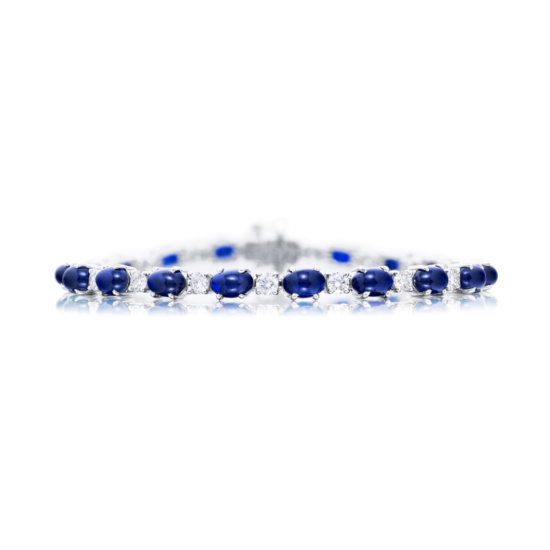 Platinum Oval Cabochon Sapphire and Diamond Bracelet