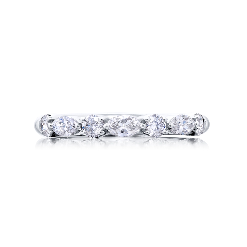 Platinum Marquise and Round Diamond Single-Row East-West Band