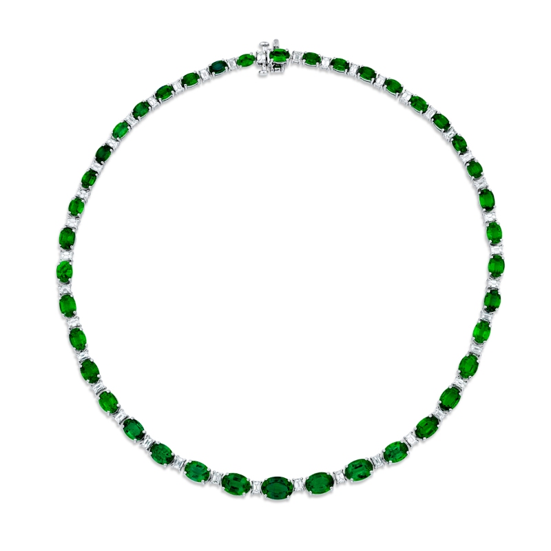 Platinum Oval Emerald and Diamond Certified Necklace