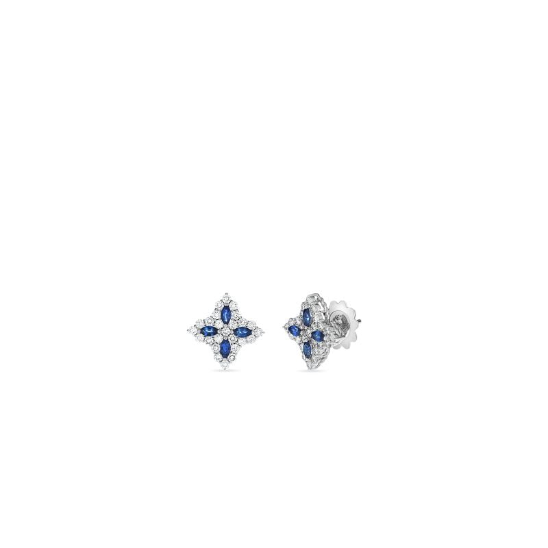 Roberto Coin 18K White Gold Princess Flower Medium Sapphire And Diamond Flower Stud Earrings