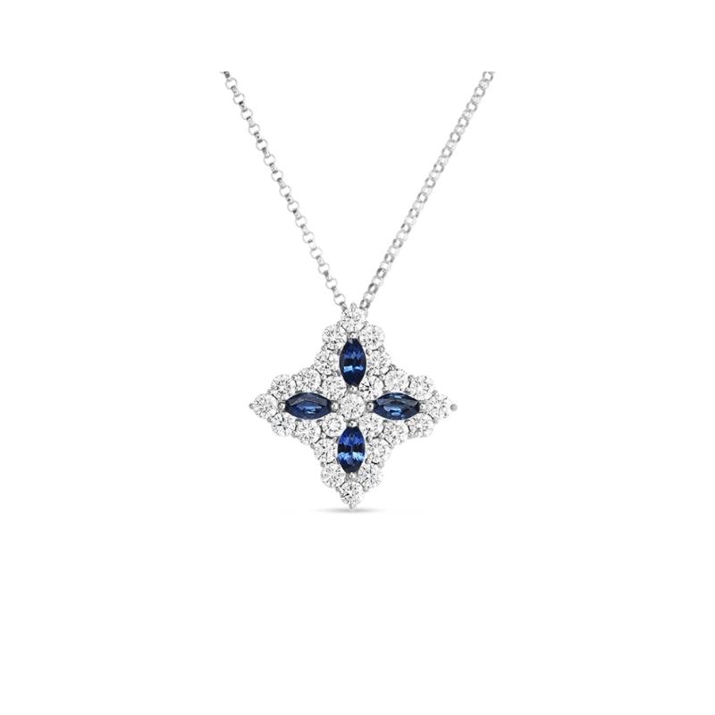 Roberto Coin 18K White Gold Princess Flower Large Sapphire And Diamond Flower Pendant