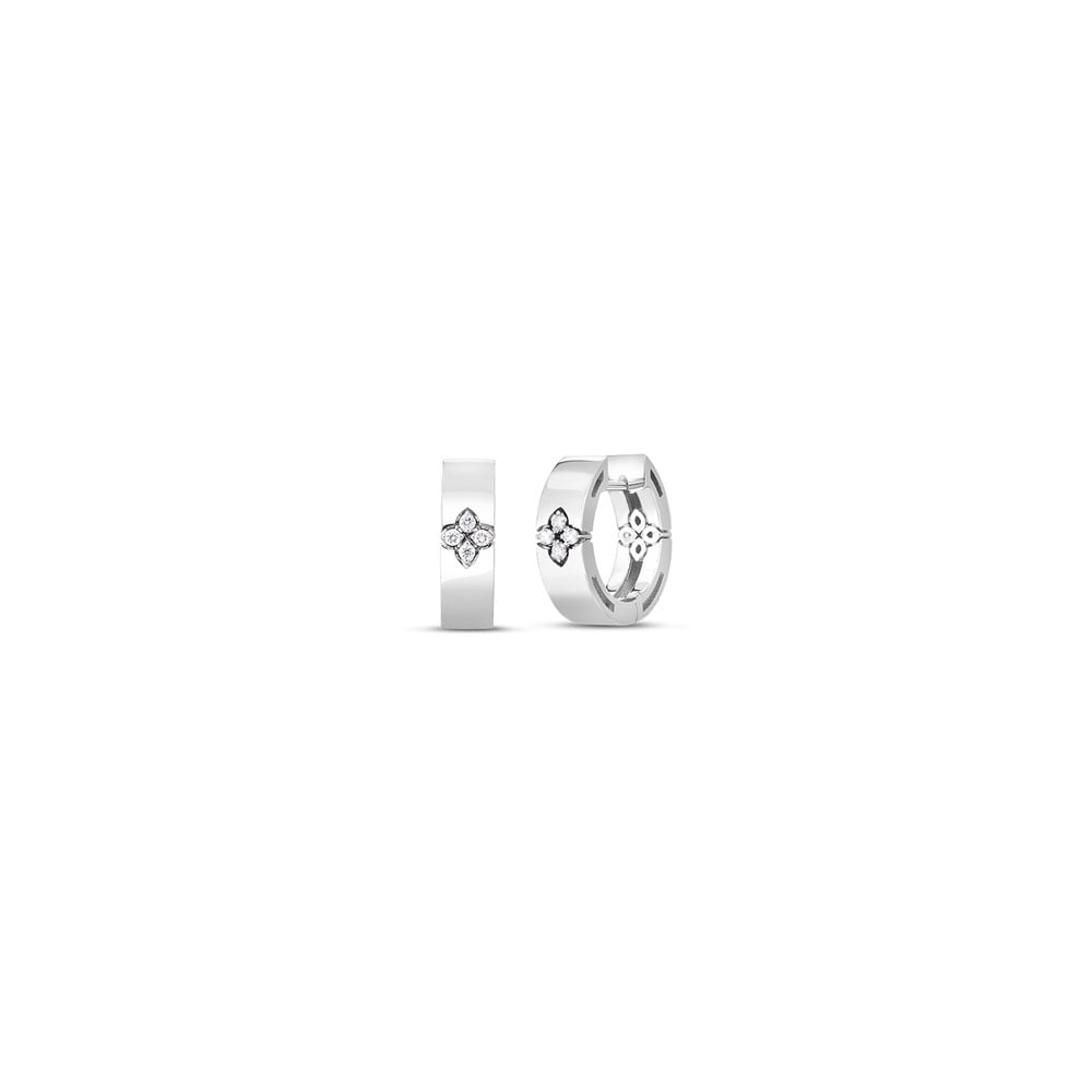 Roberto Coin 18K White Gold Rhodium Plated Love In Verona Small Diamond Hoop Earrings