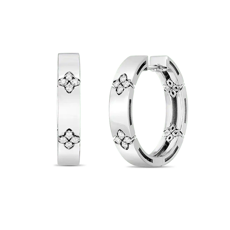 Roberto Coin 18K White Gold Rhodium Plated Love In Verona Diamond Hoop Earrings
