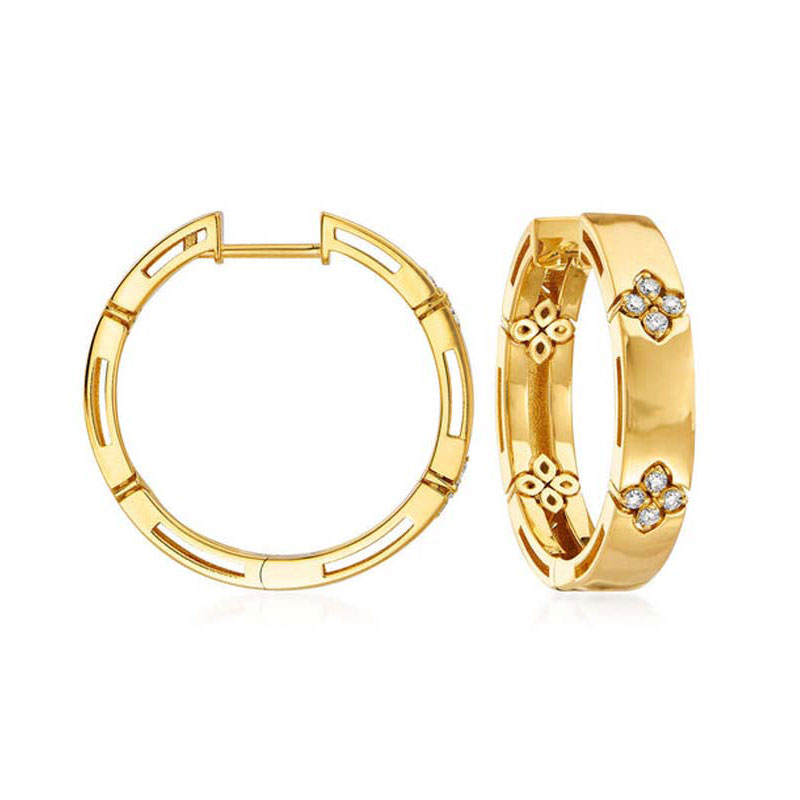 Roberto Coin 18K Yellow Gold Small Round Hoop Earrings - Diamond Design